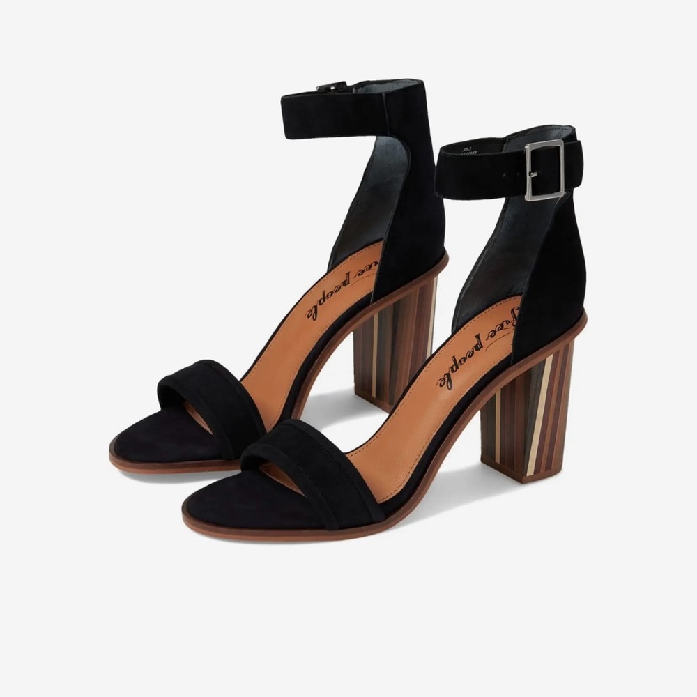 Free People Serenity Block Heel Sandals - Black Suede - Women Size 9 NWT